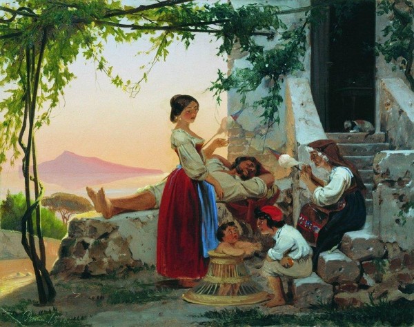 Family outside their house by Fyodor Bronnikov